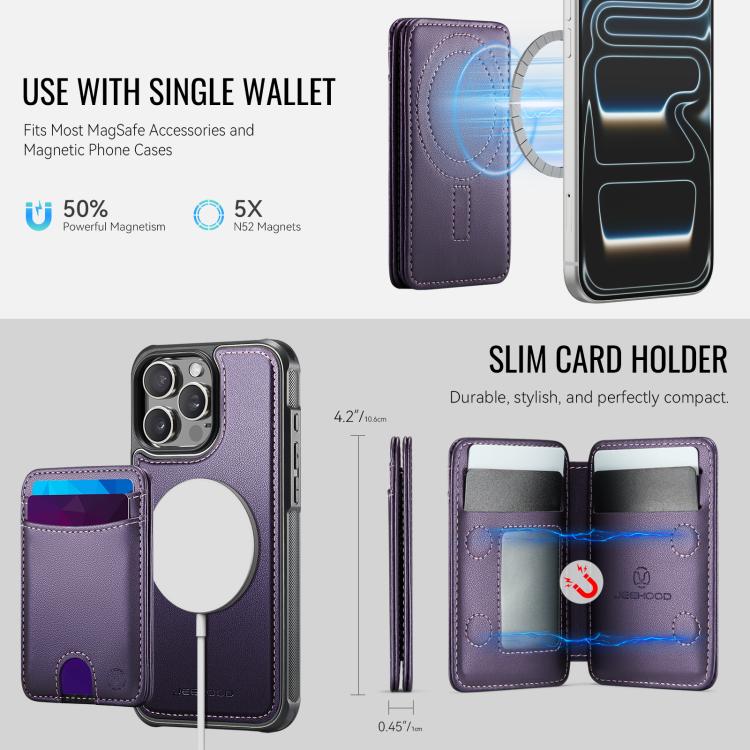 Funda para teléfono de cuero con ranura para tarjeta JEehOOD J10 y MagSafe con RFID., For iPhone 15 Pro Max, For iPhone 15 Pro, For iPhone 15 Plus, For iPhone 15, For iPhone 14 Plus, For iPhone 14, For iPhone 14 Pro, For iPhone 14 Pro Max              ...