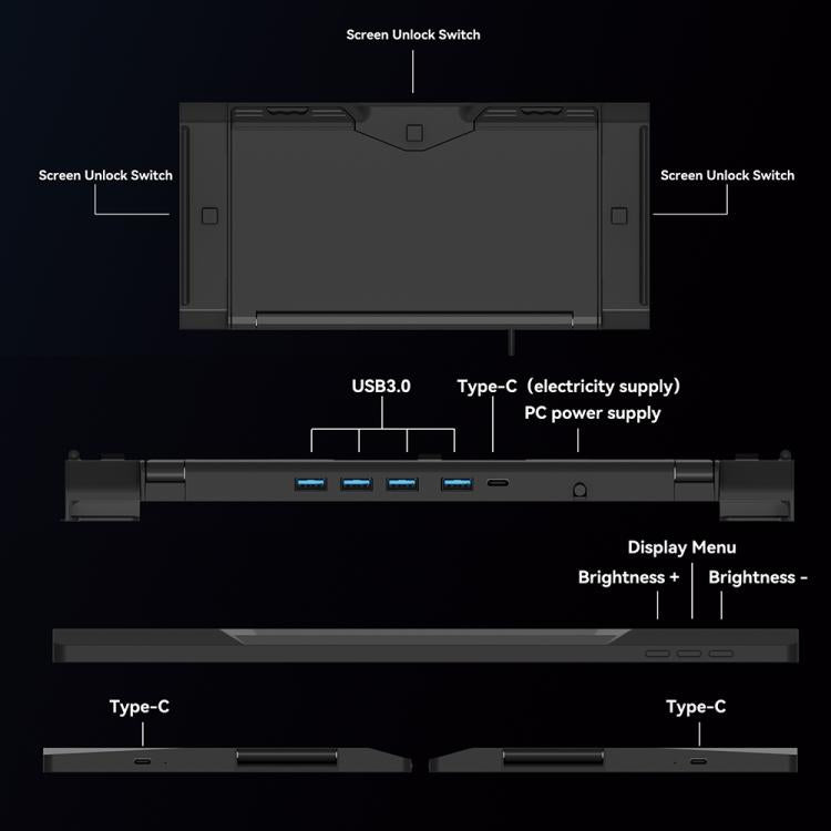 Monitor portátil triple Arie 13 de 13,3 pulgadas con pantalla ampliada., US Plug, UK Plug, EU Plug