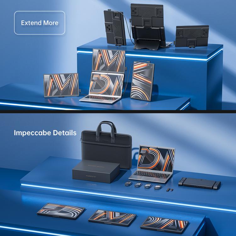 Monitor portátil triple Arie de 14 pulgadas con pantalla ampliada., US Plug, UK Plug, EU Plug