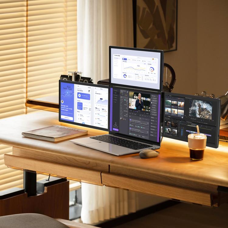 Monitor portátil triple Arie de 14 pulgadas con pantalla ampliada., US Plug, UK Plug, EU Plug