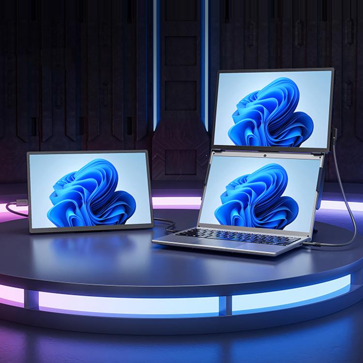 Monitor portátil doble Leo de 14 pulgadas con pantalla ampliada., US Plug, UK Plug, EU Plug