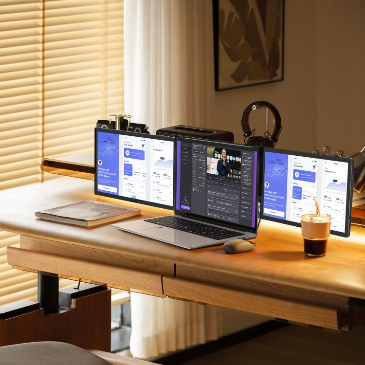 Monitor portátil doble Leo de 14 pulgadas con pantalla ampliada., US Plug, UK Plug, EU Plug