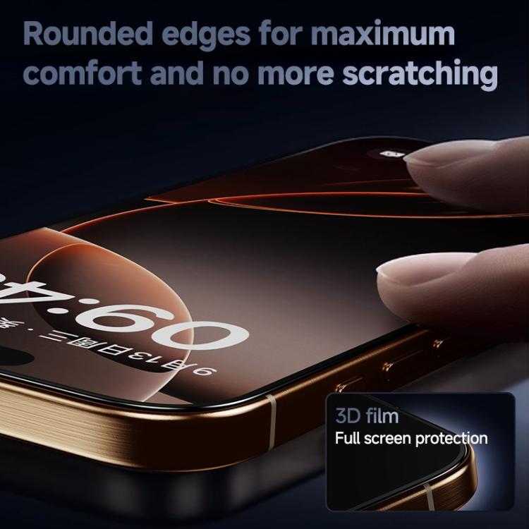 2 unidades/paquete de láminas de vidrio templado HD REMAX termocurables 3D con adhesivo completo, For iPhone 16 Pro Max, For iPhone 16 Pro