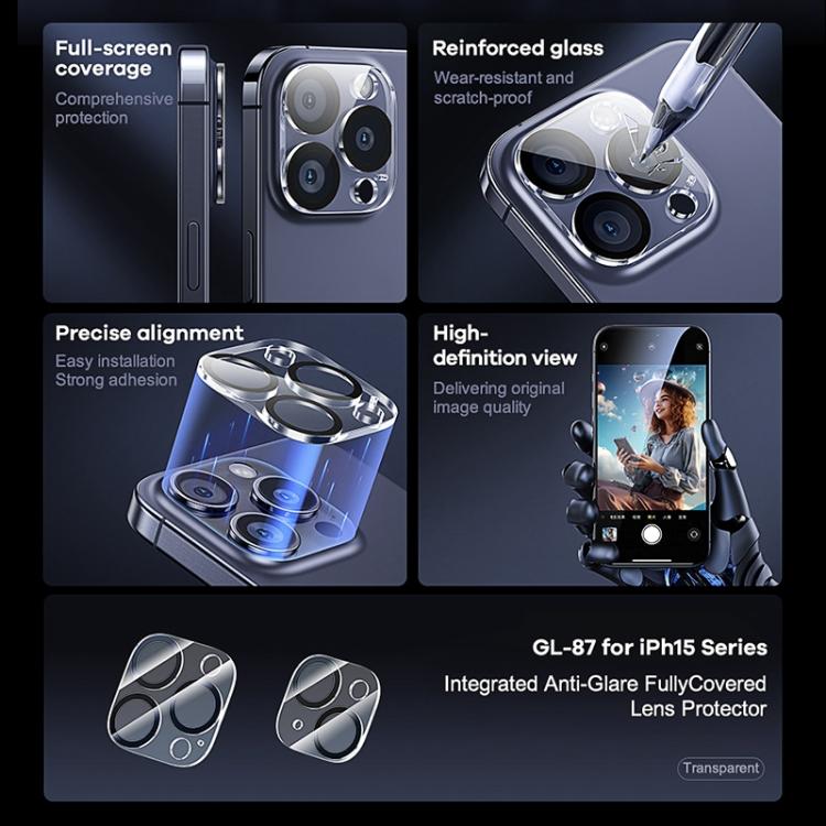 Película protectora antirreflejos de cobertura total para la lente trasera de cristal templado REMAX, For iPhone 15 Pro / 15 Pro Max, For iPhone 15 / 15 Plus
