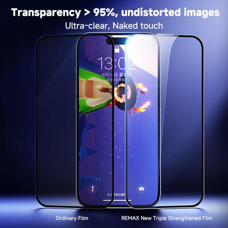 Película de vidrio templado HD con borde arqueado grande REMAX Future Series WL-07, For iPhone 16 Pro Max, For iPhone 16 Pro, For iPhone 16 Plus, For iPhone 16