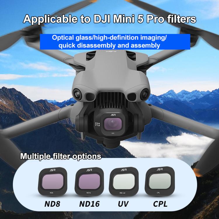 Filtro para lente de cámara de dron DJI Mini 5 Pro JSR KB Series, MCUV, CPL, ND8, ND16, ND32, ND64, ND128, ND256, STAR, NIGHT, Black Mist 1/4, 3 in 1 UV ND8/16, 3 in 1 ND8/32/128, 4 in 1 CPL ND8-32, 4 in 1 ND8-64, 6 in 1 ND8-64 UV CPL, 8 in 1 Mixed Fil...