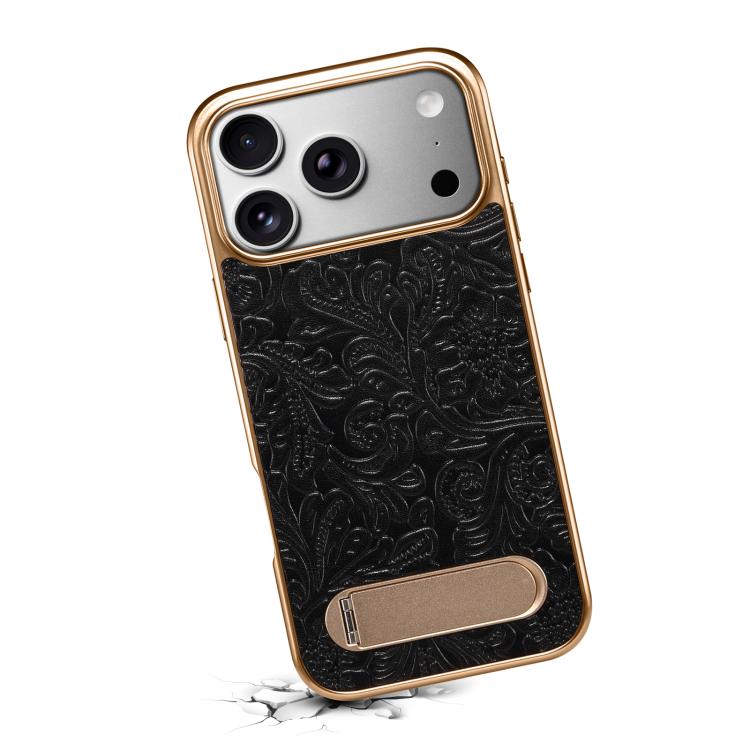 Funda para teléfono Denior A25 Retro Flower Texture MagSafe de cuero genuino con soporte, For iPhone 17 Pro Max, For iPhone 17 Pro