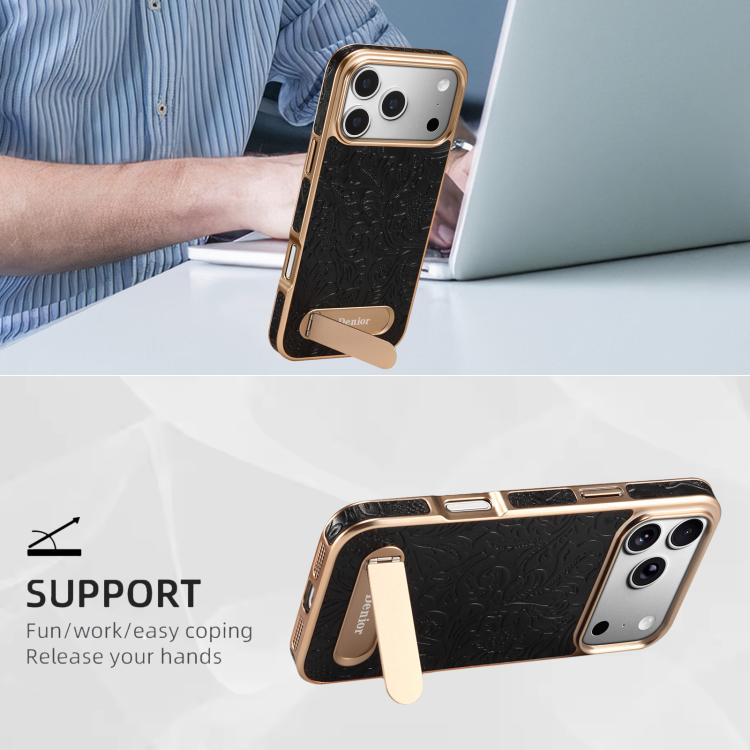 Funda para teléfono Denior A25 Retro Flower Texture MagSafe de cuero genuino con soporte, For iPhone 17 Pro Max, For iPhone 17 Pro