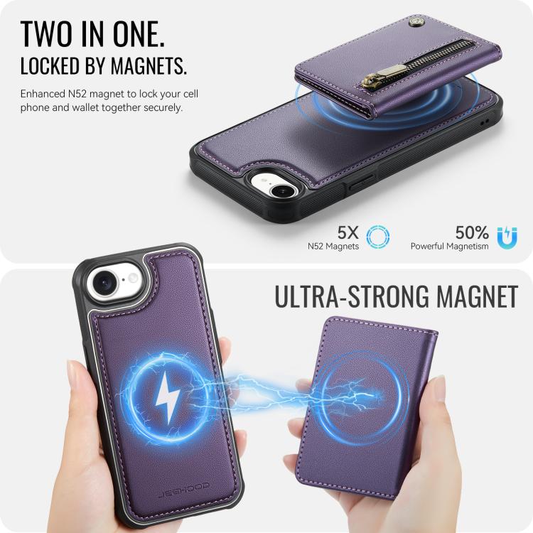 Funda para teléfono JEehOOD J12, exquisita, con cierre de cremallera y protección RFID MagSafe., For iPhone 17e / 16e, For iPhone 17 Pro Max, For iPhone 17 Pro, For iPhone 17, For iPhone Air, For iPhone 16 Pro Max, For iPhone 16 Pro, For iPhone 16 Plus...