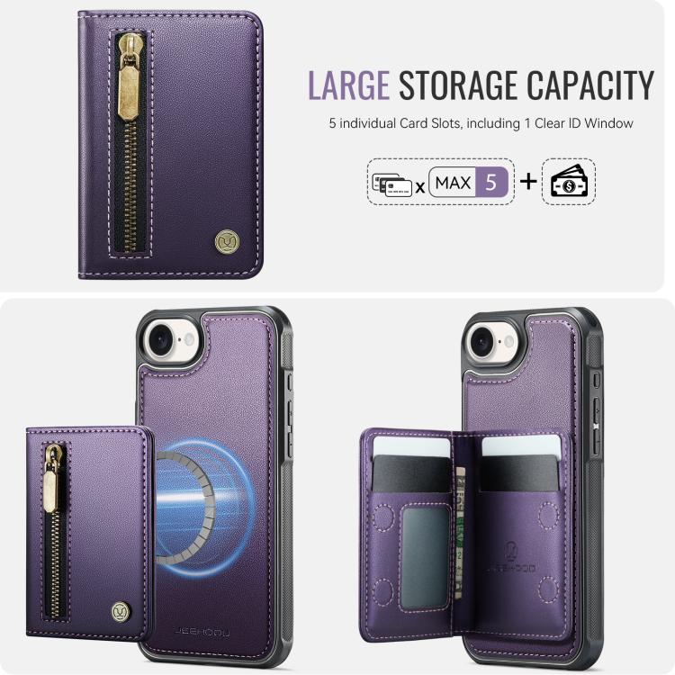 Funda para teléfono JEehOOD J12, exquisita, con cierre de cremallera y protección RFID MagSafe., For iPhone 17e / 16e, For iPhone 17 Pro Max, For iPhone 17 Pro, For iPhone 17, For iPhone Air, For iPhone 16 Pro Max, For iPhone 16 Pro, For iPhone 16 Plus...
