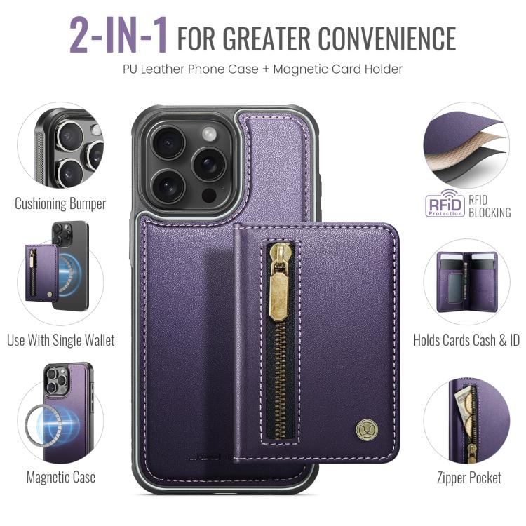 Funda para teléfono JEehOOD J12, exquisita, con cierre de cremallera y protección RFID MagSafe., For iPhone 15 Pro Max, For iPhone 15 Pro, For iPhone 14 Pro, For iPhone 14 Pro Max, For iPhone 13 Pro Max, For iPhone 13 Pro, For iPhone 12 / 12 Pro       ...