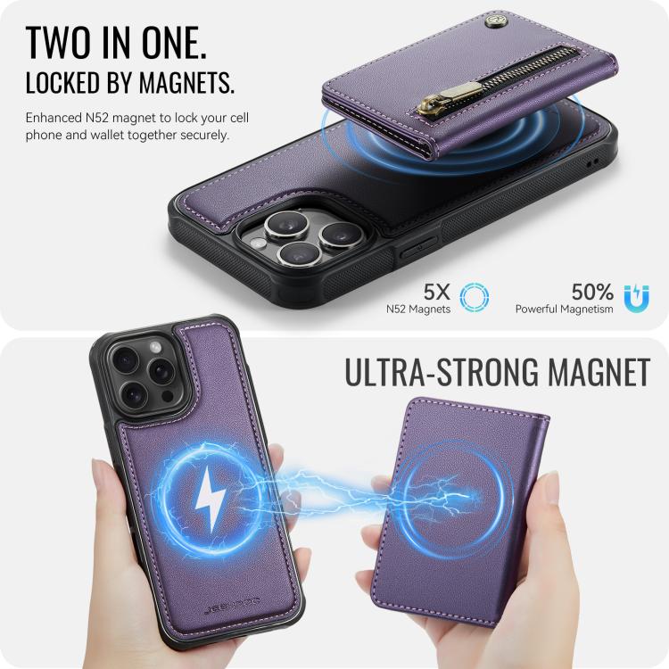 Funda para teléfono JEehOOD J12, exquisita, con cierre de cremallera y protección RFID MagSafe., For iPhone 15 Pro Max, For iPhone 15 Pro, For iPhone 14 Pro, For iPhone 14 Pro Max, For iPhone 13 Pro Max, For iPhone 13 Pro, For iPhone 12 / 12 Pro       ...