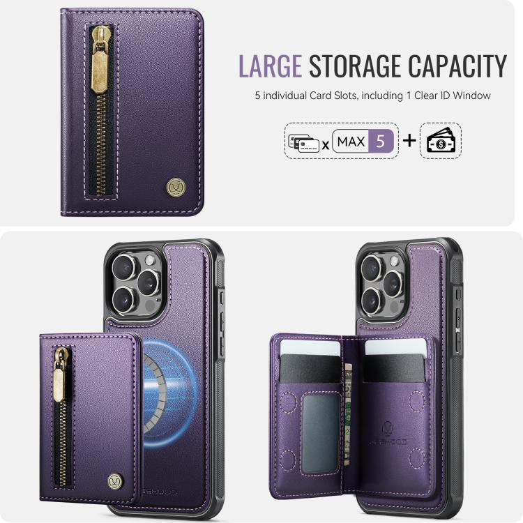 Funda para teléfono JEehOOD J12, exquisita, con cierre de cremallera y protección RFID MagSafe., For iPhone 15 Pro Max, For iPhone 15 Pro, For iPhone 14 Pro, For iPhone 14 Pro Max, For iPhone 13 Pro Max, For iPhone 13 Pro, For iPhone 12 / 12 Pro       ...