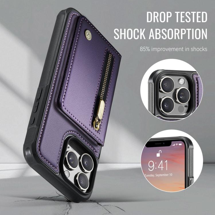 Funda para teléfono JEehOOD J12, exquisita, con cierre de cremallera y protección RFID MagSafe., For iPhone 15 Pro Max, For iPhone 15 Pro, For iPhone 14 Pro, For iPhone 14 Pro Max, For iPhone 13 Pro Max, For iPhone 13 Pro, For iPhone 12 / 12 Pro       ...