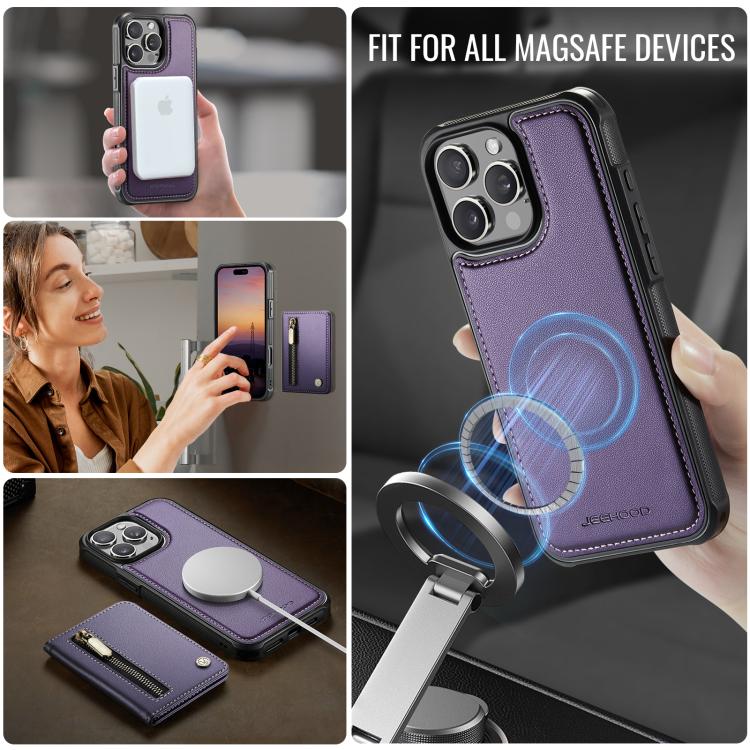 Funda para teléfono JEehOOD J12, exquisita, con cierre de cremallera y protección RFID MagSafe., For iPhone 15 Pro Max, For iPhone 15 Pro, For iPhone 14 Pro, For iPhone 14 Pro Max, For iPhone 13 Pro Max, For iPhone 13 Pro, For iPhone 12 / 12 Pro       ...
