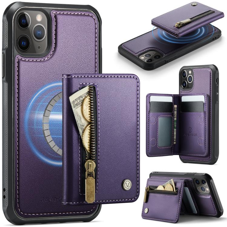 Funda para teléfono JEehOOD J12, exquisita, con cierre de cremallera y protección RFID MagSafe., For iPhone 11 Pro