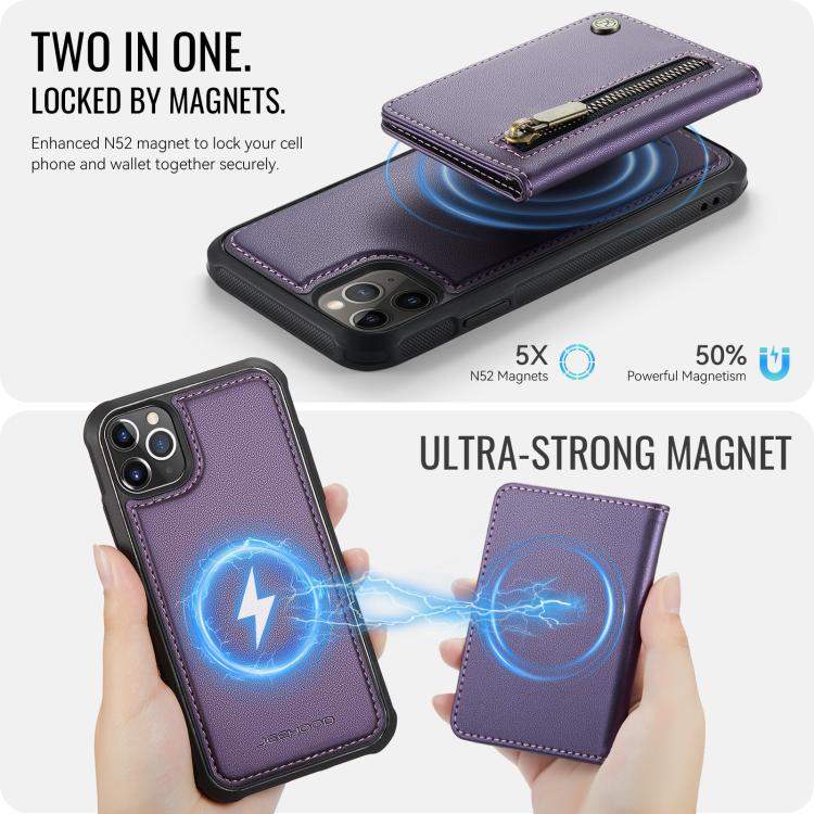 Funda para teléfono JEehOOD J12, exquisita, con cierre de cremallera y protección RFID MagSafe., For iPhone 11 Pro