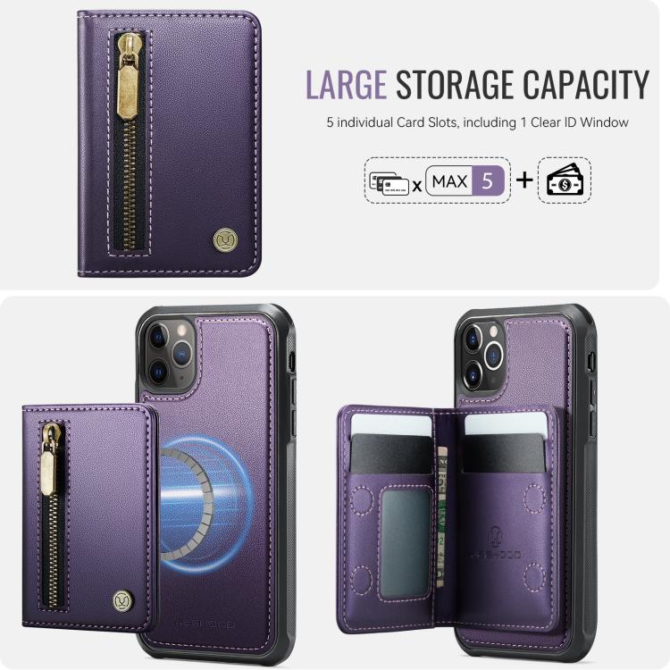 Funda para teléfono JEehOOD J12, exquisita, con cierre de cremallera y protección RFID MagSafe., For iPhone 11 Pro