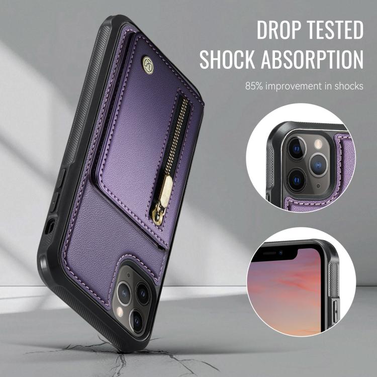 Funda para teléfono JEehOOD J12, exquisita, con cierre de cremallera y protección RFID MagSafe., For iPhone 11 Pro