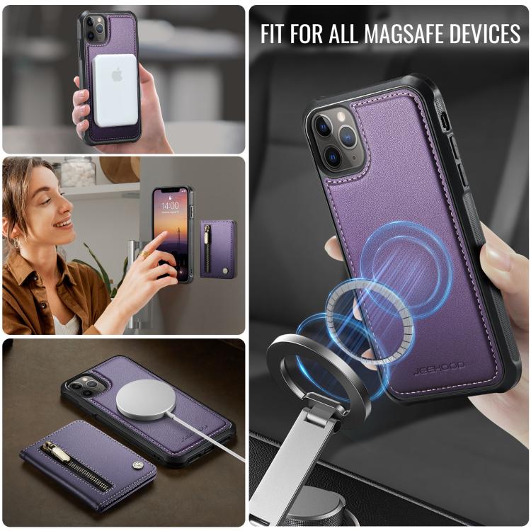 Funda para teléfono JEehOOD J12, exquisita, con cierre de cremallera y protección RFID MagSafe., For iPhone 11 Pro
