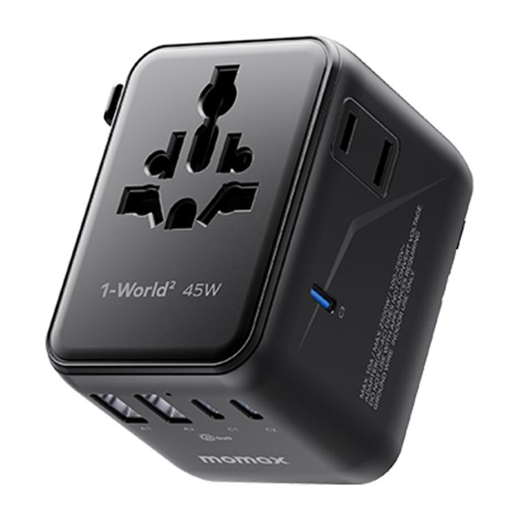 Cargador universal de viaje MOMAX UA31D 1-World 2 de 45 W con doble alimentación de CA y 5 puertos, con cable de 60 W., UA31D