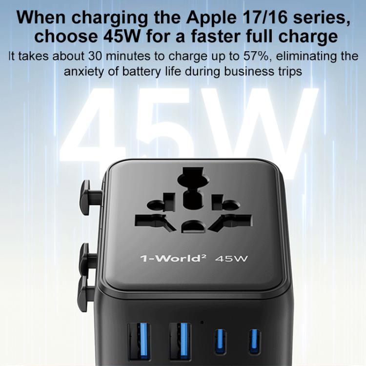 Cargador universal de viaje MOMAX UA31D 1-World 2 de 45 W con doble alimentación de CA y 5 puertos, con cable de 60 W., UA31D