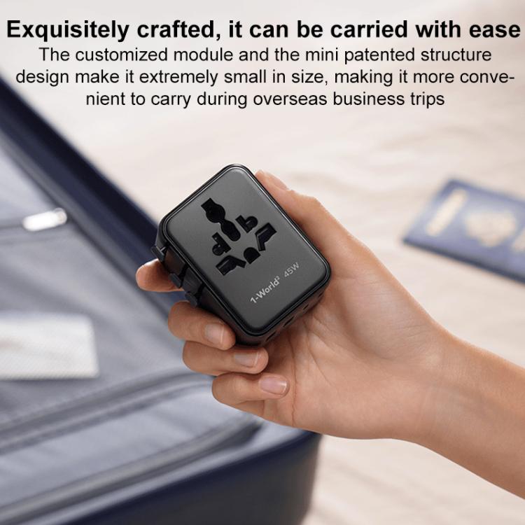 Cargador universal de viaje MOMAX UA31D 1-World 2 de 45 W con doble alimentación de CA y 5 puertos, con cable de 60 W., UA31D