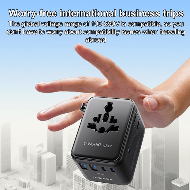Cargador universal de viaje MOMAX UA31D 1-World 2 de 45 W con doble alimentación de CA y 5 puertos, con cable de 60 W., UA31D