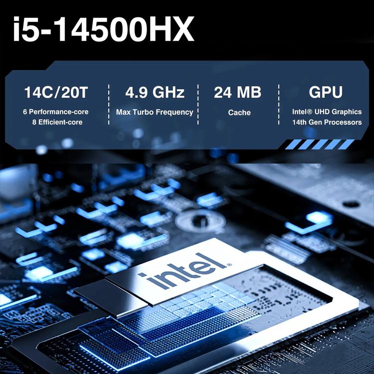 Placa base NAS ERYING HX770 con chipset i5-14500HX integrado., i5-14500HX