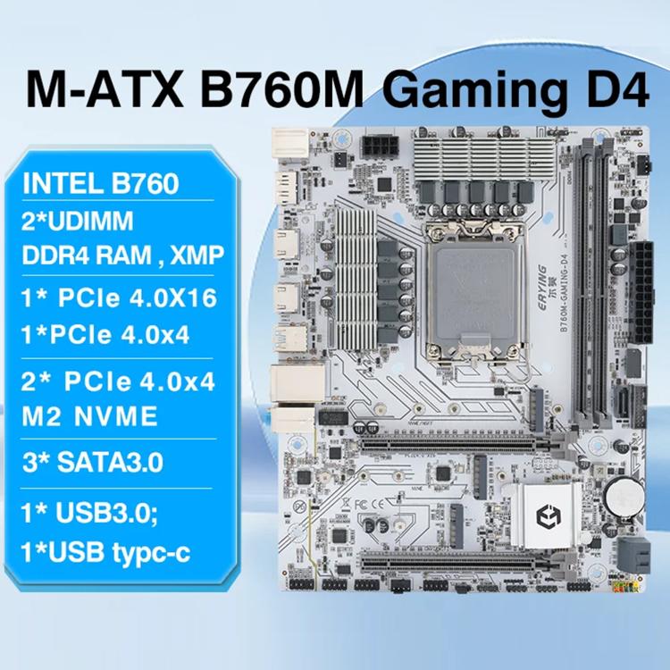 Placa base para ordenador de sobremesa ERYING M-ATX B760M Gaming con memoria RAM DDR4 (para juegos, montaje propio), B760M