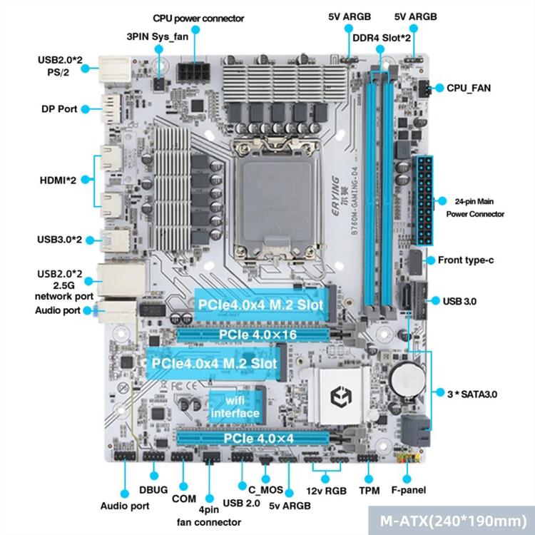 Placa base para ordenador de sobremesa ERYING M-ATX B760M Gaming con memoria RAM DDR4 (para juegos, montaje propio), B760M