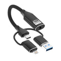 Tarjeta de sonido externa multifunción 3 en 1 con conectores de 8 pines, USB tipo C y USB a 3,5 mm.