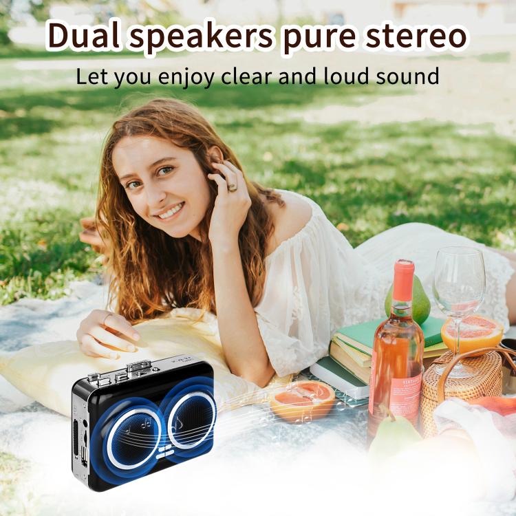 Reproductor de casetes portátil con doble altavoz y convertidor de casete a MP3 (modelo 302)