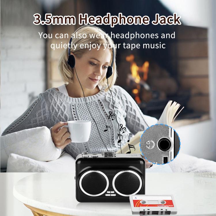 Reproductor de casetes portátil con doble altavoz y convertidor de casete a MP3 (modelo 302)