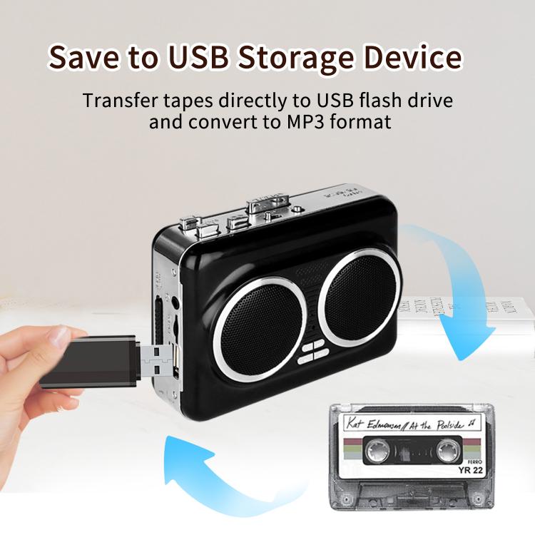 Reproductor de casetes portátil con doble altavoz y convertidor de casete a MP3 (modelo 302)