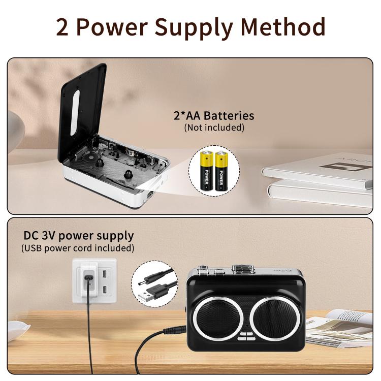 Reproductor de casetes portátil con doble altavoz y convertidor de casete a MP3 (modelo 302)