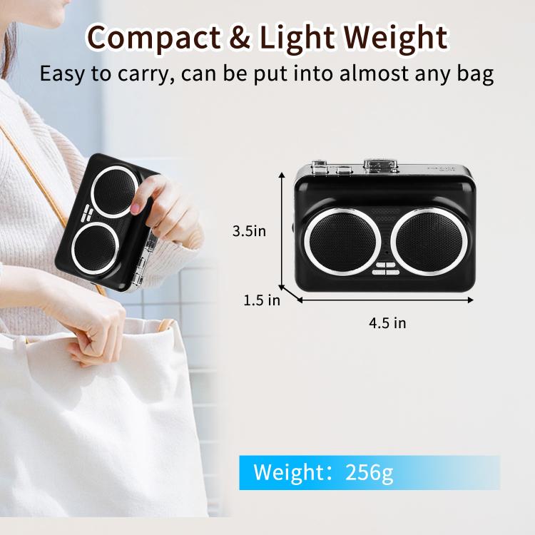 Reproductor de casetes portátil con doble altavoz y convertidor de casete a MP3 (modelo 302)