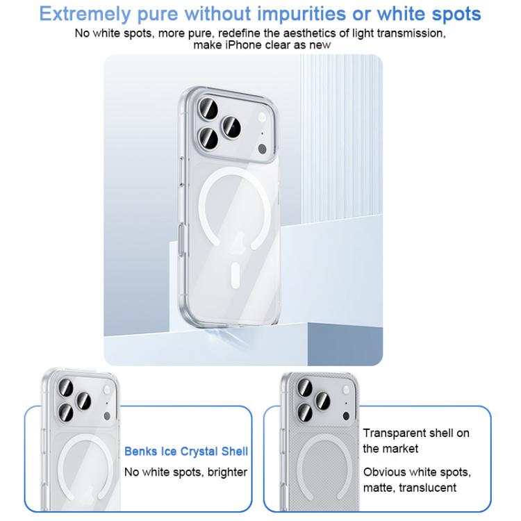 Funda magnética para teléfono Benks Ice Crystal Clear MagSafe, For iPhone 17 Pro Max, For iPhone 17 Pro