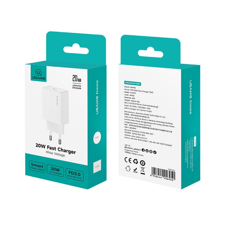 Cargador rápido de un solo puerto USB-C/Tipo-C USAMS CC325 T69 PD de 20 W, CC325