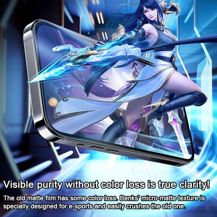 Protector de pantalla templado esmerilado Benks Zero Curve Edge Gaming, For iPhone 17 Pro Max, For iPhone 17