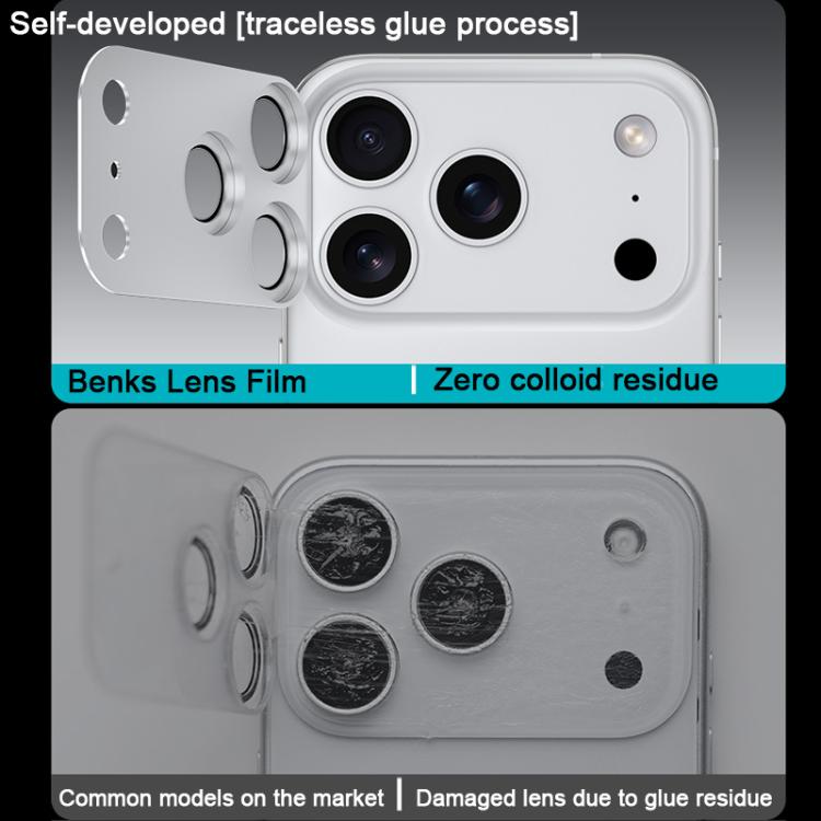 Protector de pantalla de lente de teléfono metálico integrado Benks King Kong Corning, For iPhone 17 Pro Max, For iPhone 17 Pro