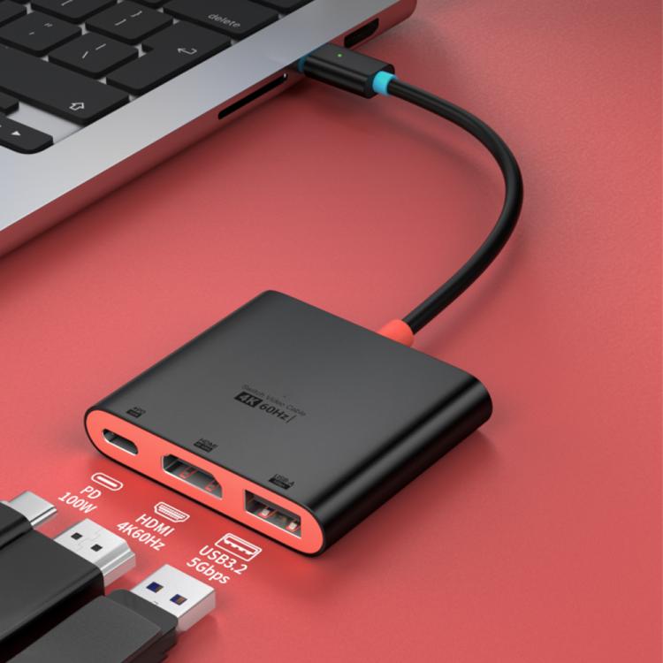 Estación de acoplamiento de escritorio 3 en 1 con puerto USB Tipo-C a HDMI + USB 3.0 + puerto de carga USB Tipo-C PD, For Nintendo Switch