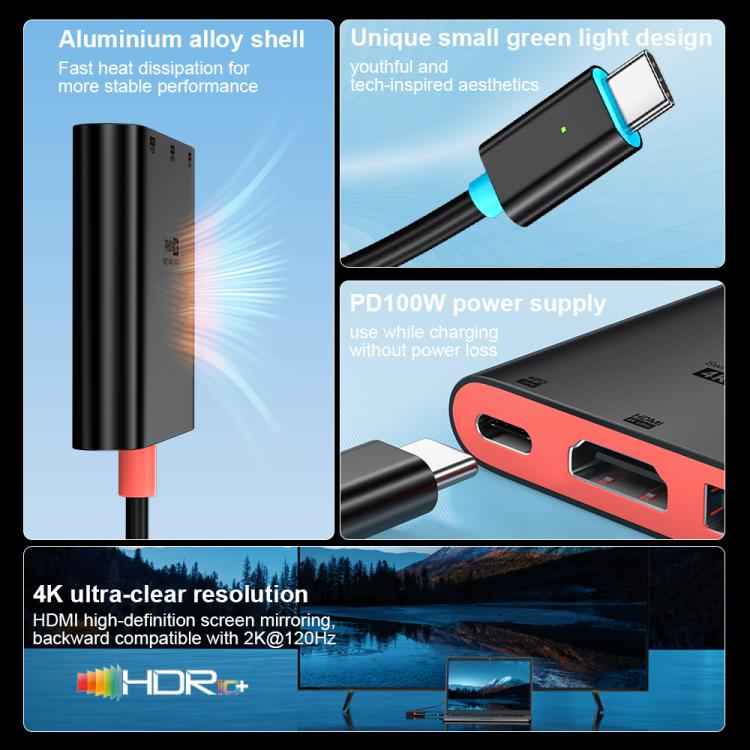 Estación de acoplamiento de escritorio 3 en 1 con puerto USB Tipo-C a HDMI + USB 3.0 + puerto de carga USB Tipo-C PD, For Nintendo Switch