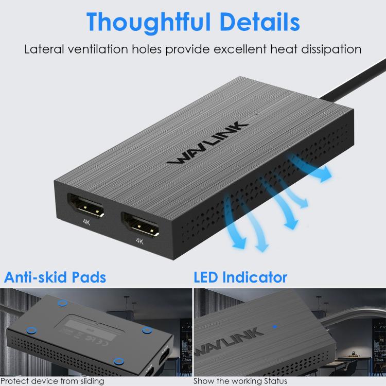Adaptador de pantalla WAVLINK WL-UG6902H USB-A y USB-C / Tipo-C a doble HDMI 4K 60Hz, WL-UG6902H