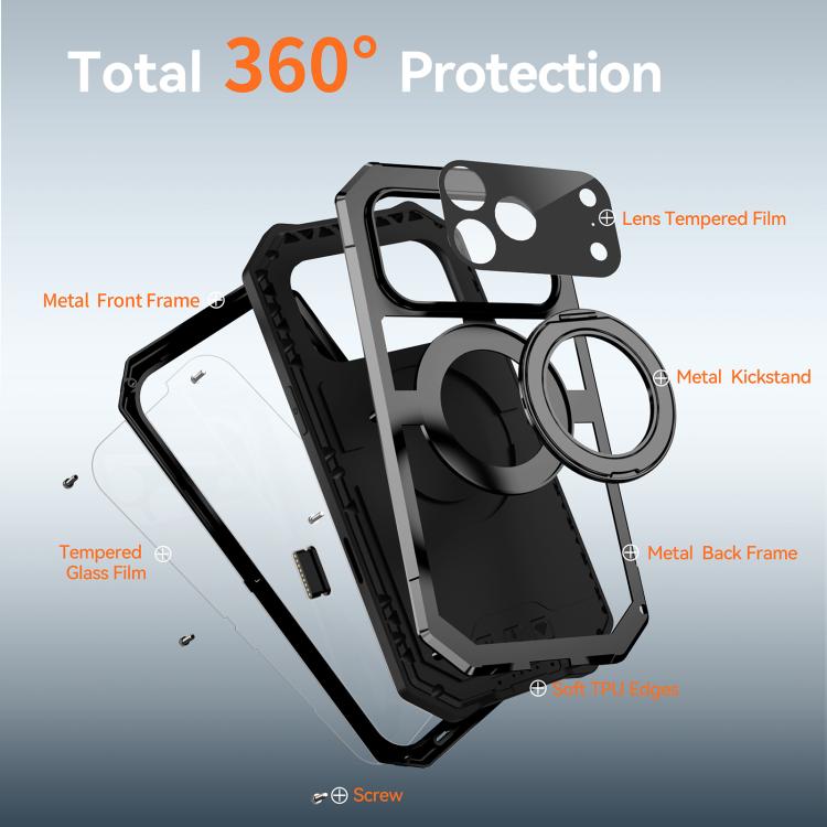 Funda para teléfono R-JUST Life resistente al agua y al polvo con soporte magnético MagSafe, For iPhone 17 Pro Max