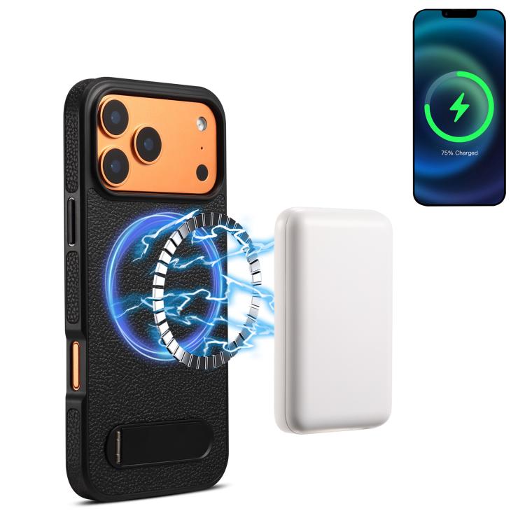 Funda para teléfono Denior A25 con textura de lichi y MagSafe, con soporte incluido., For iPhone 17 Pro Max, For iPhone 17 Pro