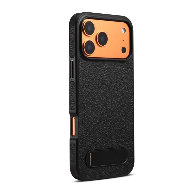 Funda para teléfono Denior A25 con textura de lichi y MagSafe, con soporte incluido., For iPhone 17 Pro Max, For iPhone 17 Pro