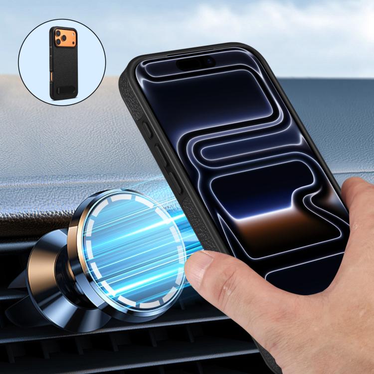 Funda para teléfono Denior A25 con textura de lichi y MagSafe, con soporte incluido., For iPhone 17 Pro Max, For iPhone 17 Pro
