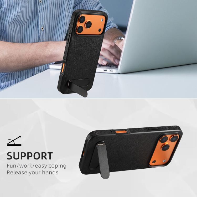 Funda para teléfono Denior A25 con textura de lichi y MagSafe, con soporte incluido., For iPhone 17 Pro Max, For iPhone 17 Pro