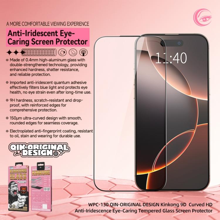 WK WTP-130 Qin - Diseño original 9D, protector de pantalla de vidrio templado HD curvo antirreflejos para el cuidado de la vista, For iPhone 17 Pro Max, For iPhone 17 Pro, For iPhone 17 / 16 Pro, For iPhone Air